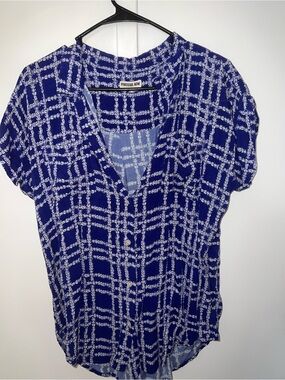 Royal blue Palaka Short-Sleeve Button-Front Blouse